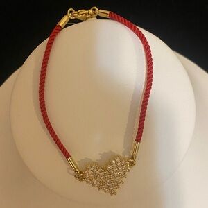 Elegant Gold Filled Red Corded CZ Heart Bracelet